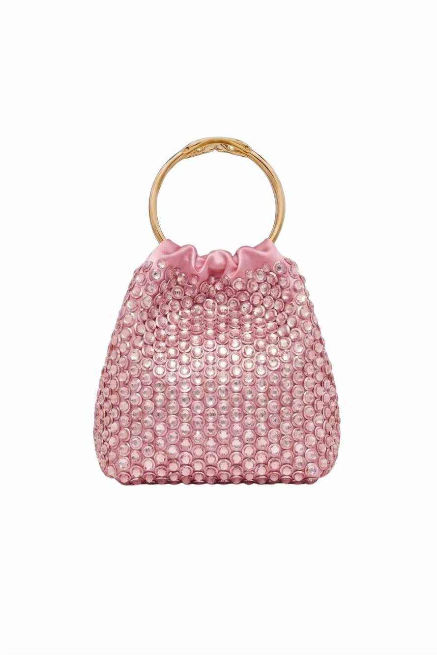 NEW VALENTINO GARAVANI carry secrets small embellished bucket bag in light pink